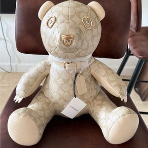 Coach Beige Signature Canvas Bear with Gold-Tone Hardware